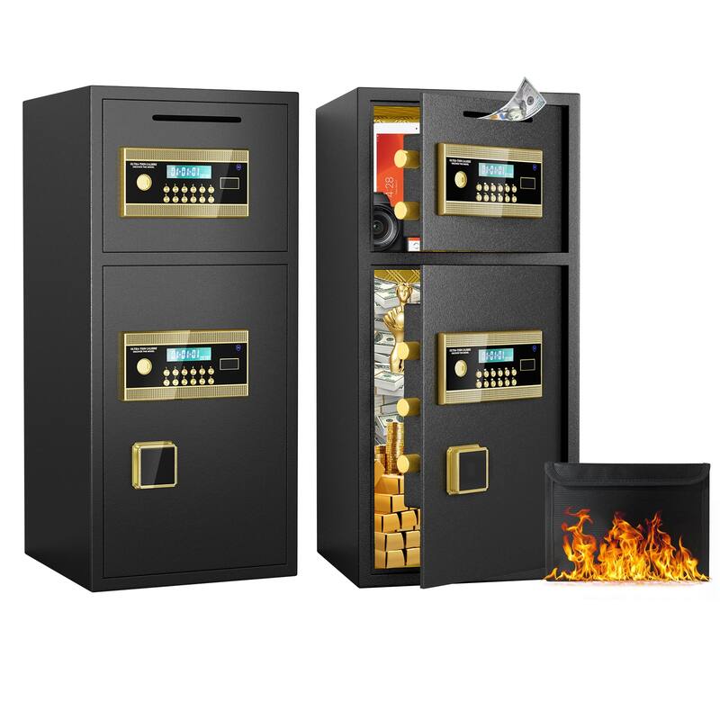Digital Security Safe with Fireproof and Waterproof Bag,6.5 Cubic Feet Safe Box with Hidden Code Function for Home,Office - Black