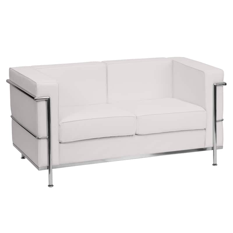 Contemporary LeatherSoft Loveseat with Double Bar Encasing Frame - Melrose White