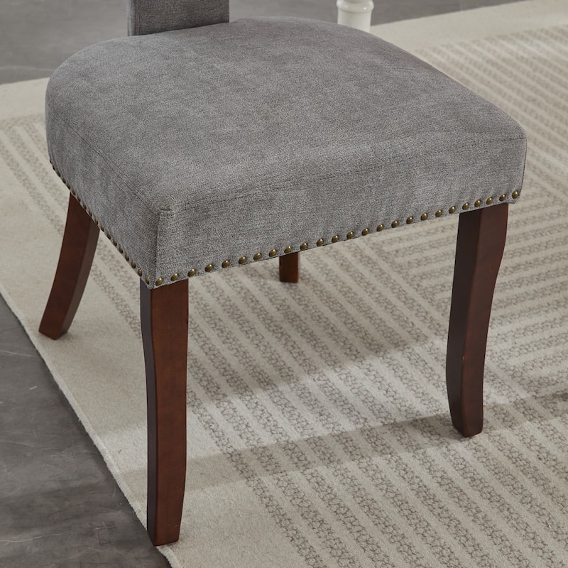 Modern Dining Chairs Set of 2, Linen Fabric Upholstered Accent Chair Curved Backrest Kitchen Chairs with Rubberwood Frame