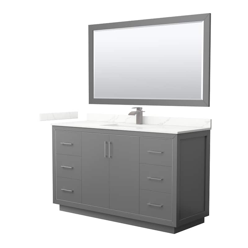 Icon 60-inch Single Vanity, Quartz Top, 58-inch Mirror - Dark Gray, Nickel Trim, Giotto Quartz Top
