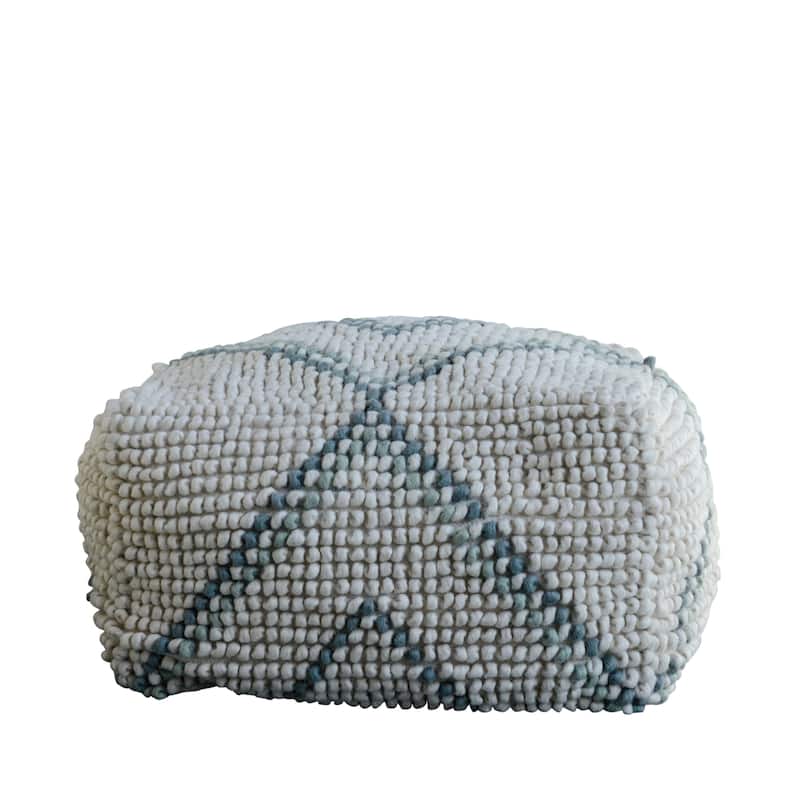 New Zealand Wool and Cotton Pouf - Cream and Teal