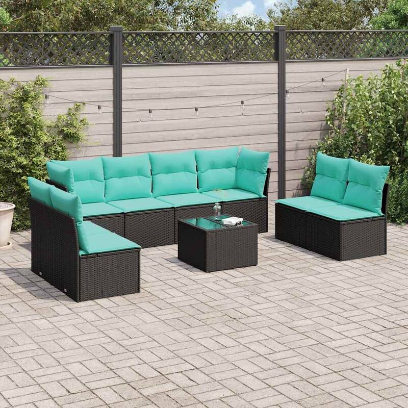vidaXL 9 Piece Patio Sofa Set with Cushions Black Poly Rattan - 113.9x27.2x89.5