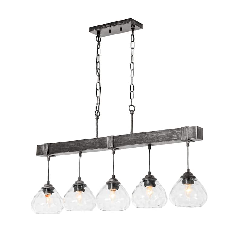 5 - Light Farmhouse Black Linear Glass Kitchen Island Pendant Light for Dining Room - 5 Light