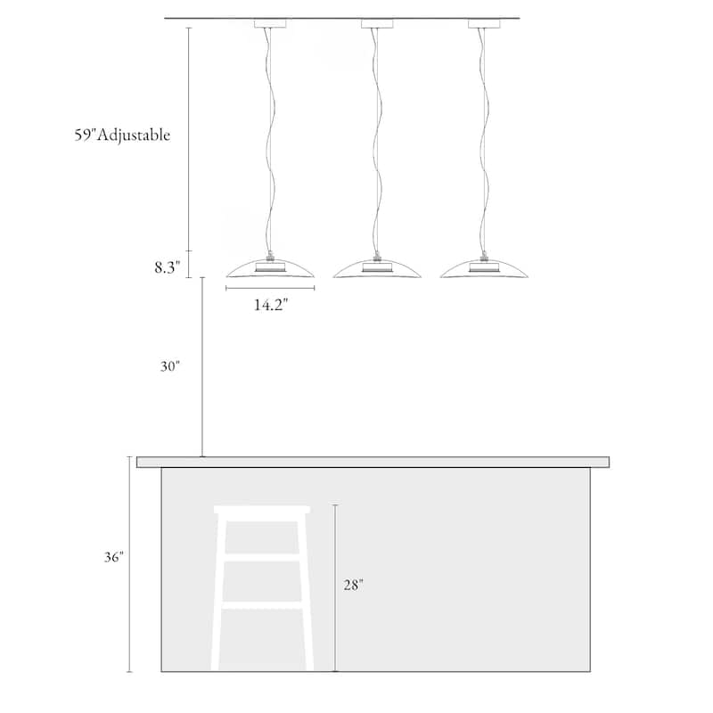 Modern 1-Light Glass LED Pendant Lights for Kitchen Island Dining Room - Black - D 14.2" x H 8.3"