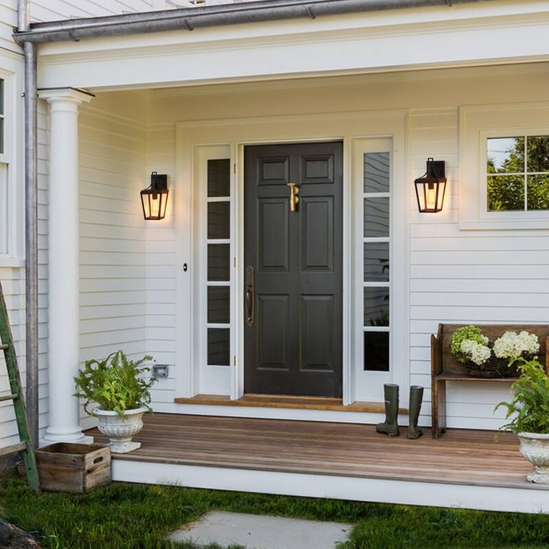 KAWOTI 13.5" 1-Light Outdoor Waterproof Wall Lantern Black - W6.5" x E7.7" x H13.5"