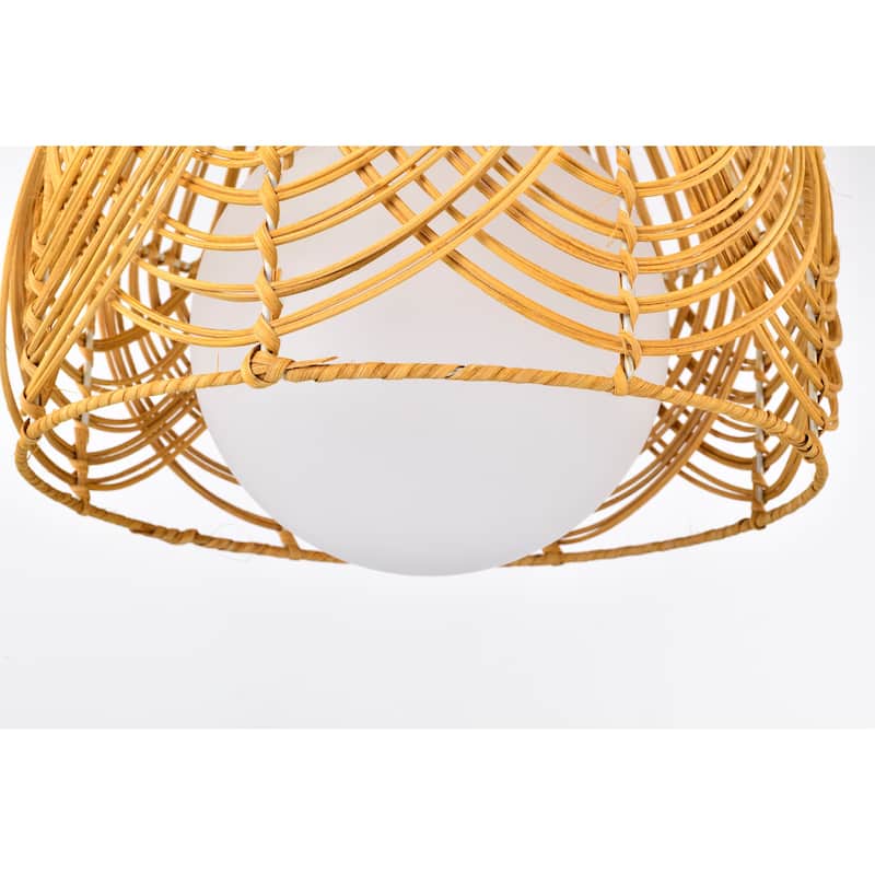 Lotta 13 Inch Opaque Glass Shade Rattan Woven Pendant 1-Light