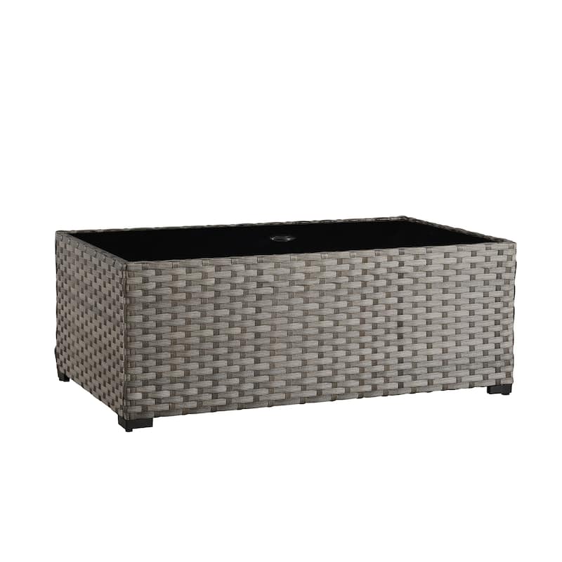 XIZZI Outdoor Wicker Coffee Table with Umbrella Hole for Garden Deck or Poolside