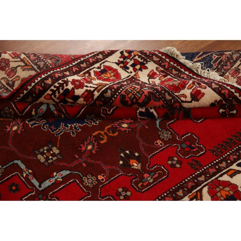 Red Geometric Hamedan Persian Rug Handmade Wool Carpet - 4'8"x 6'4"