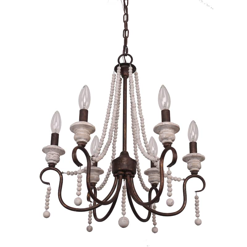 Oaks Aura Modern Farmhouse 6-Light Wood Lighting Bohemia Wood Beaded Chandelier