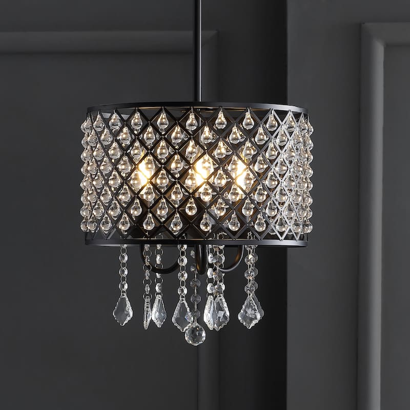 Avah Metal/Crystal Adjustable LED Drop Chandelier, Black/Clear by JONATHAN Y