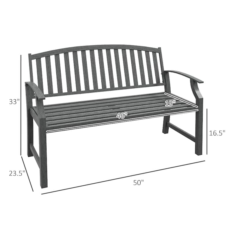 Outsunny 46" Outdoor Garden Bench, Metal Bench, Wood Look Slatted Frame Furniture for Patio