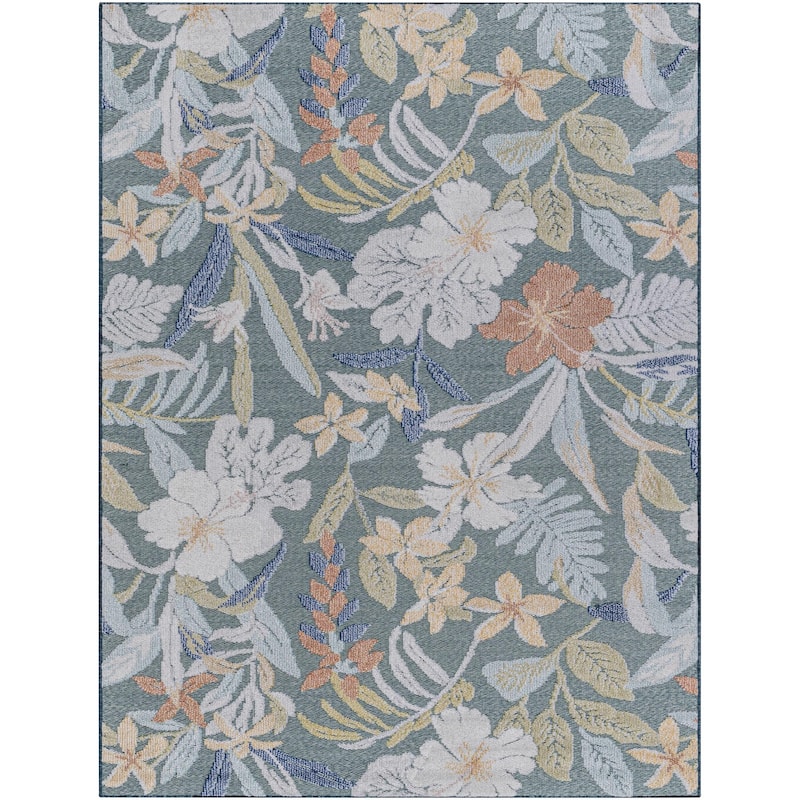 Livabliss Lakeside Coastal Floral and Botanical Area Rug - 5'3" x 7' - Charcoal/Cream