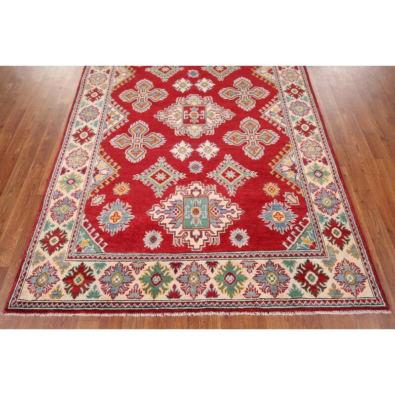 Red Kazak Area Rug Handmade Oriental Wool Carpet - 4'10" x 6'11"