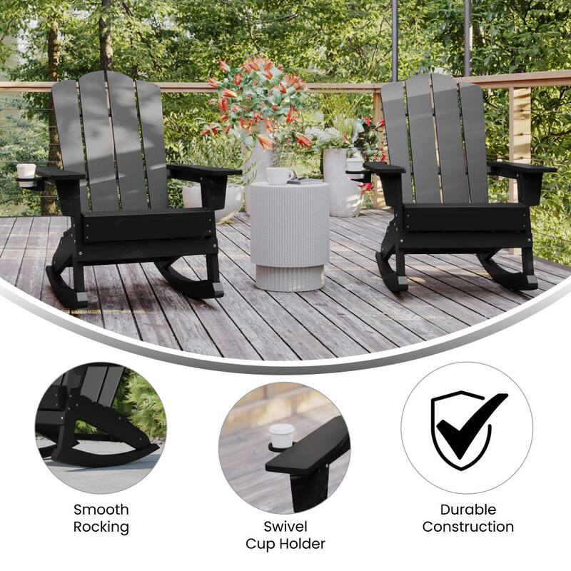 All-Weather Rocking Adirondack Chair with Swiveling Cupholder