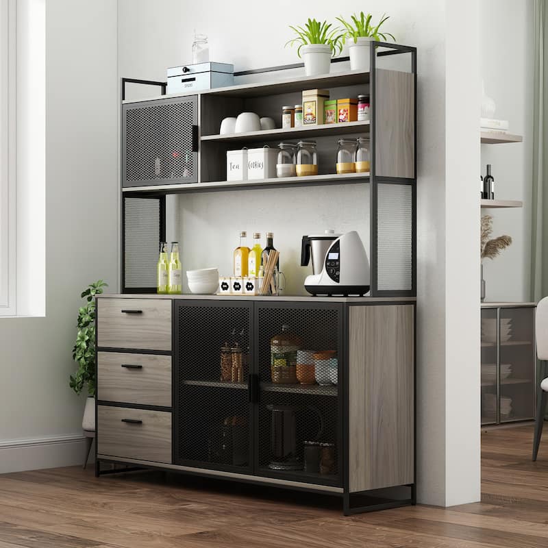 59"W Kitchen Cabinet Pantry with Sleek Design & Ample Storage - 59"W 68.5"H - Walnut