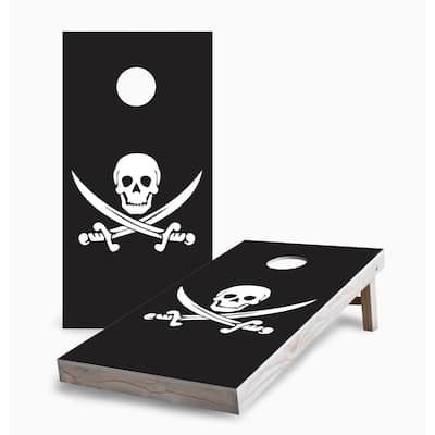 Black Skull and Sword Corn Hole Board Set with Carry Case