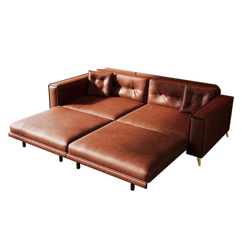 Oversized 3-in-1 Convertible Sofa Bed, 92.1" Faux Leather Square Arms Loveseat, Modern Pull-Out Sleeper Couch with Pillows