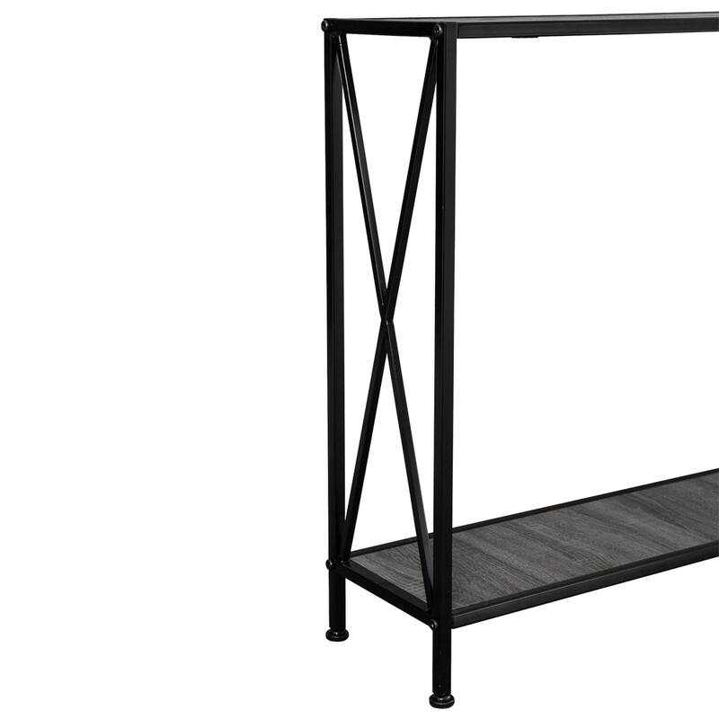 Modern Black Console Table with Steel Frame and Two Shelves for Living Room or Entryway - 43.3" x 9.5" x 28.7" (L x W x H)