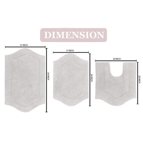 dimension image slide 17 of 19, Waterford Collection 100% Cotton Non-Slip Bathroom Rug Set, 3 Piece Machine Washable- Bathroom Rug, Bath Rug, U Shaped Contour