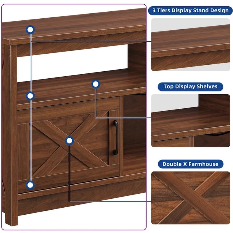 Farmhouse TV Stand Cabinet for TVs up to 65 inch TV Media - 58 inches