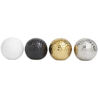 Ceramic Geometric Metallic Small Minimalistic Decorative Ball Orbs & Vase Filler - Set of 4 Multi Colored - Roche River Decor