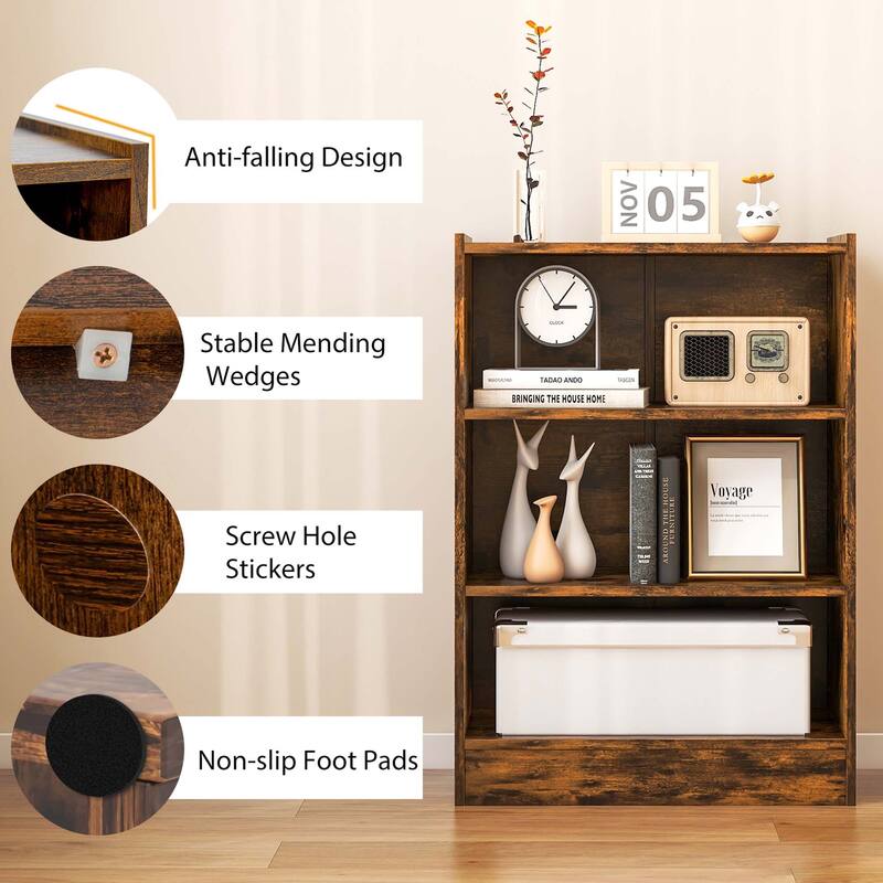 Costway 3-Tier Bookcase Open Multipurpose Display Rack Cabinet with - 19.5'' x 12'' x 29.5'' (L x W x H)