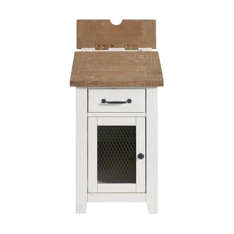 Rustic Solid Wood Chairside End Table with Hidden Charging Station