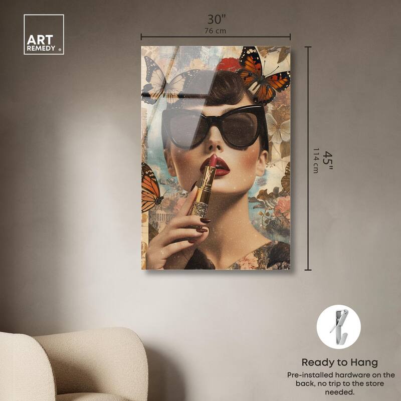 Iconic Lady Butterfly Collage II Acrylic by Art Remedy, Ready to Hang
