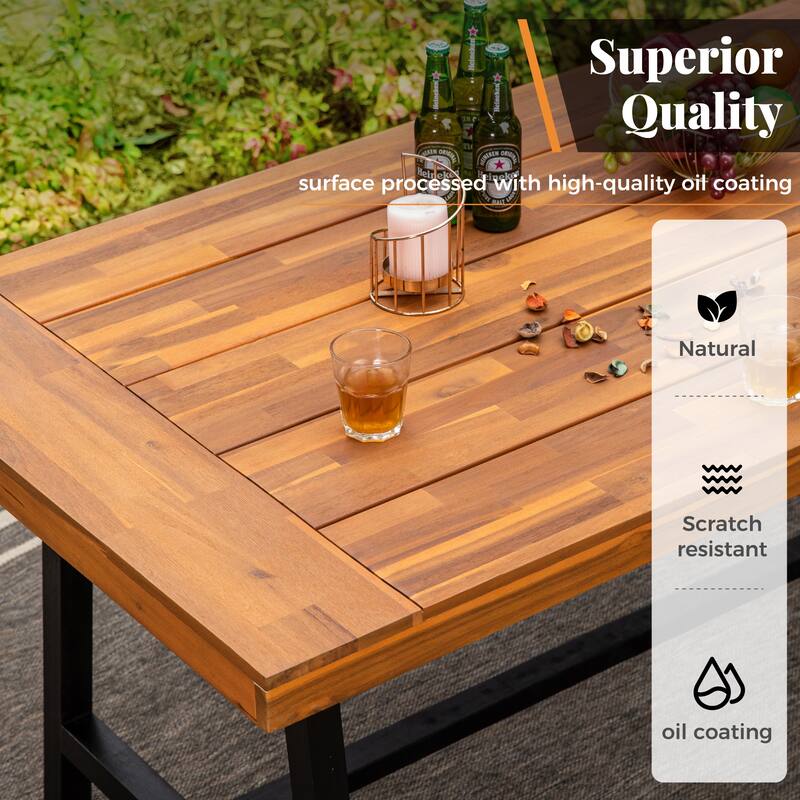 MAISON ARTS 1 PCS Acacia Wood Bench/3PCS Patio Dining Set with 1 Rectangular Table and 2 Benches