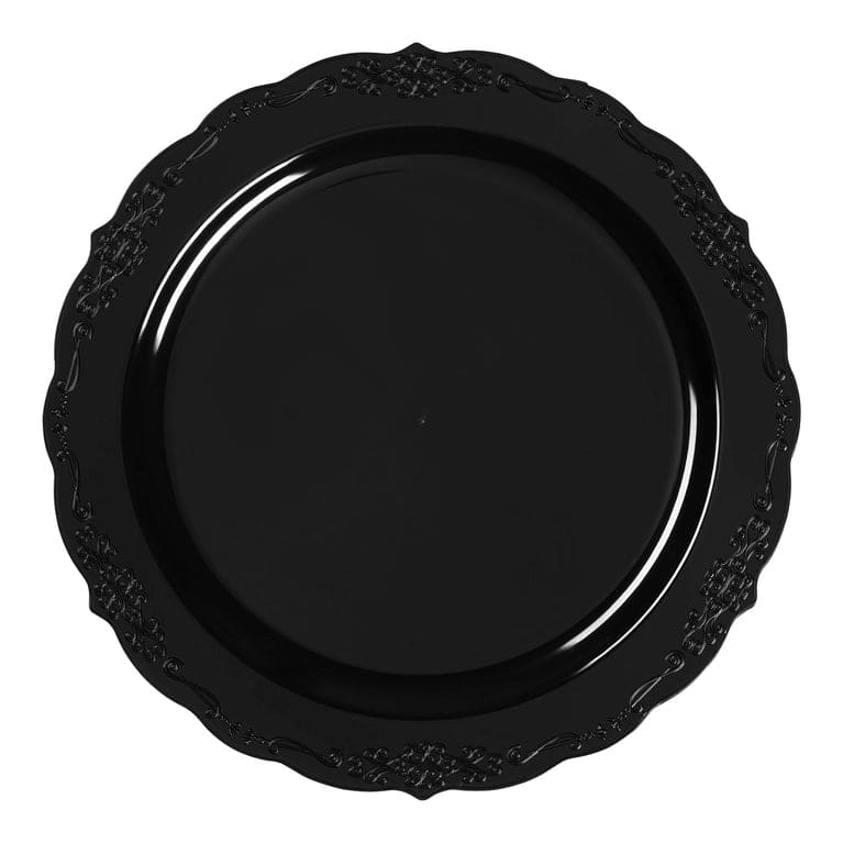 Vintage Rim Round Disposable Plastic Plate Packs - Party Supplies - 120pcs - Salad Plates - Black