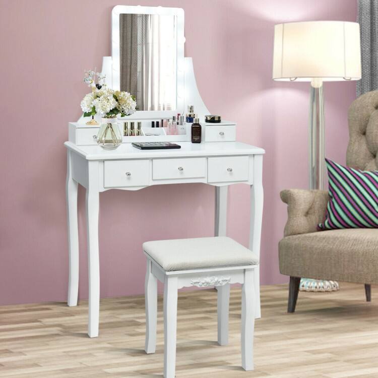 Dimmable Bulbs Touch Switch Vanity Dressing Table Set with Removable Box - 31.5" x 16" x 53.5" (L x W x H)