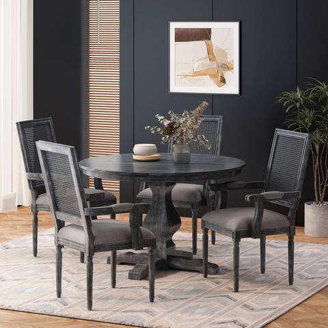 Mores Wood and Cane Upholstered 5 Piece Circular Dining Set by Christopher Knight Home