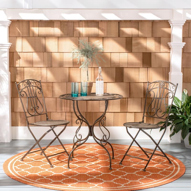 SAFAVIEH Outdoor Hailie Victorian Iron 3-Piece Patio Bistro Set. - 28"W x 28"D x 30"H - Rust.