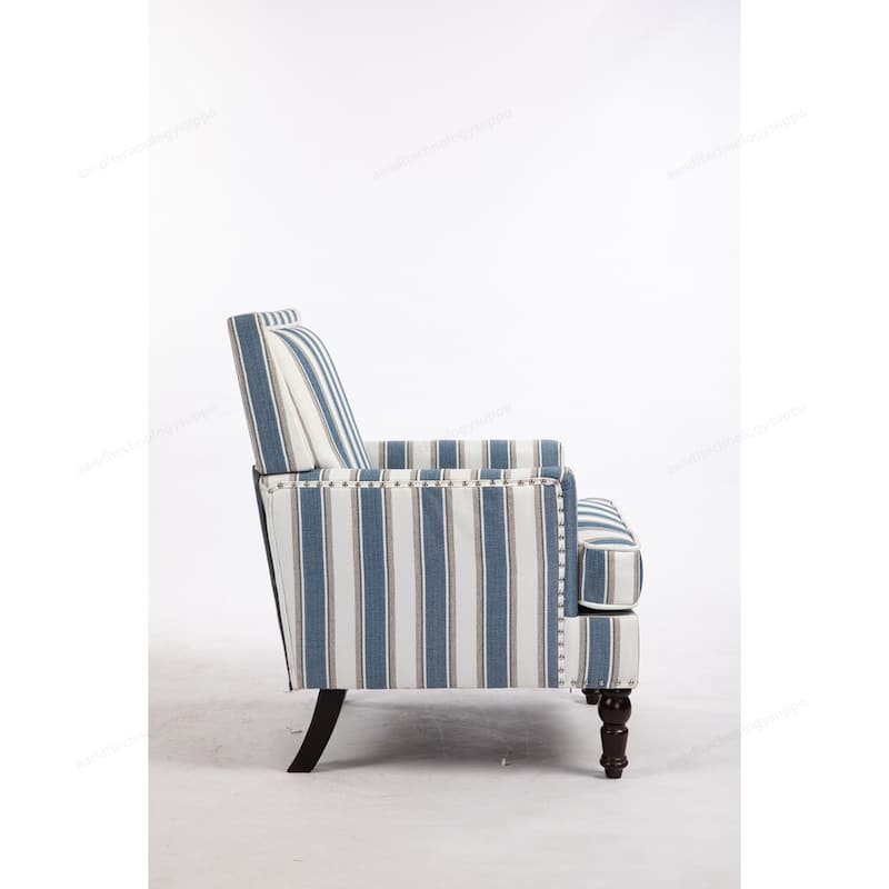 Linen Armchair with Blue and White Striped