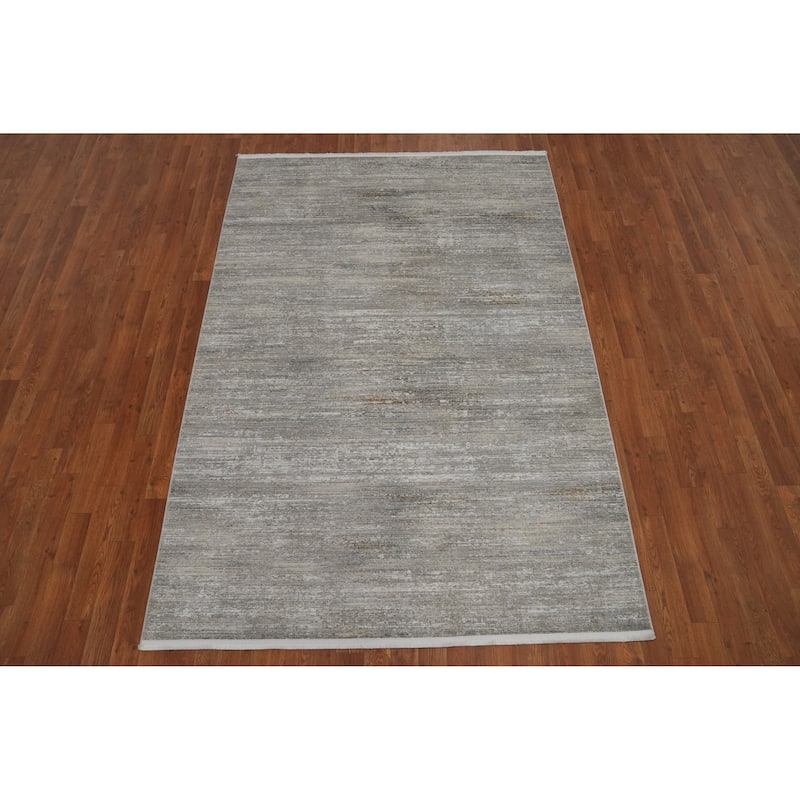 Machine Made Oriental Polyester Carpet Abstract Greys & Charcoal Distressed Area Rug - 7' 5'' X 5' 2''
