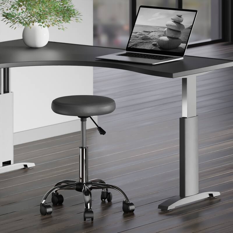 Adjustable Round Swivel Stool with Chrome Base and Charcoal Faux Leather - 22.52 x 22.52 x 25.59 inches - Charcoal-Chrome