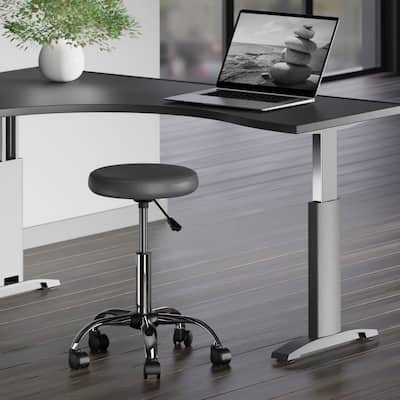 Adjustable Round Swivel Stool with Chrome Base and Charcoal Faux Leather - 22.52 x 22.52 x 25.59 inches