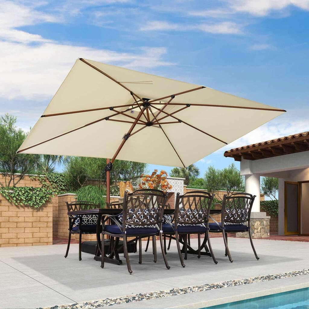 PURPLE LEAF 9/10/11ft Square 09x12ft Rectangle Wood Pattern Patio Outdoor Cantilever Umbrella with Base