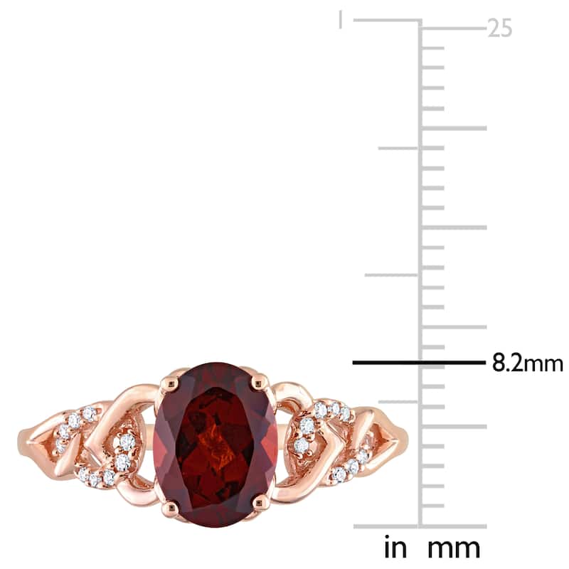 Miadora Oval Garnet and Diamond Accent Link Engagement Ring in 10k Rose Gold