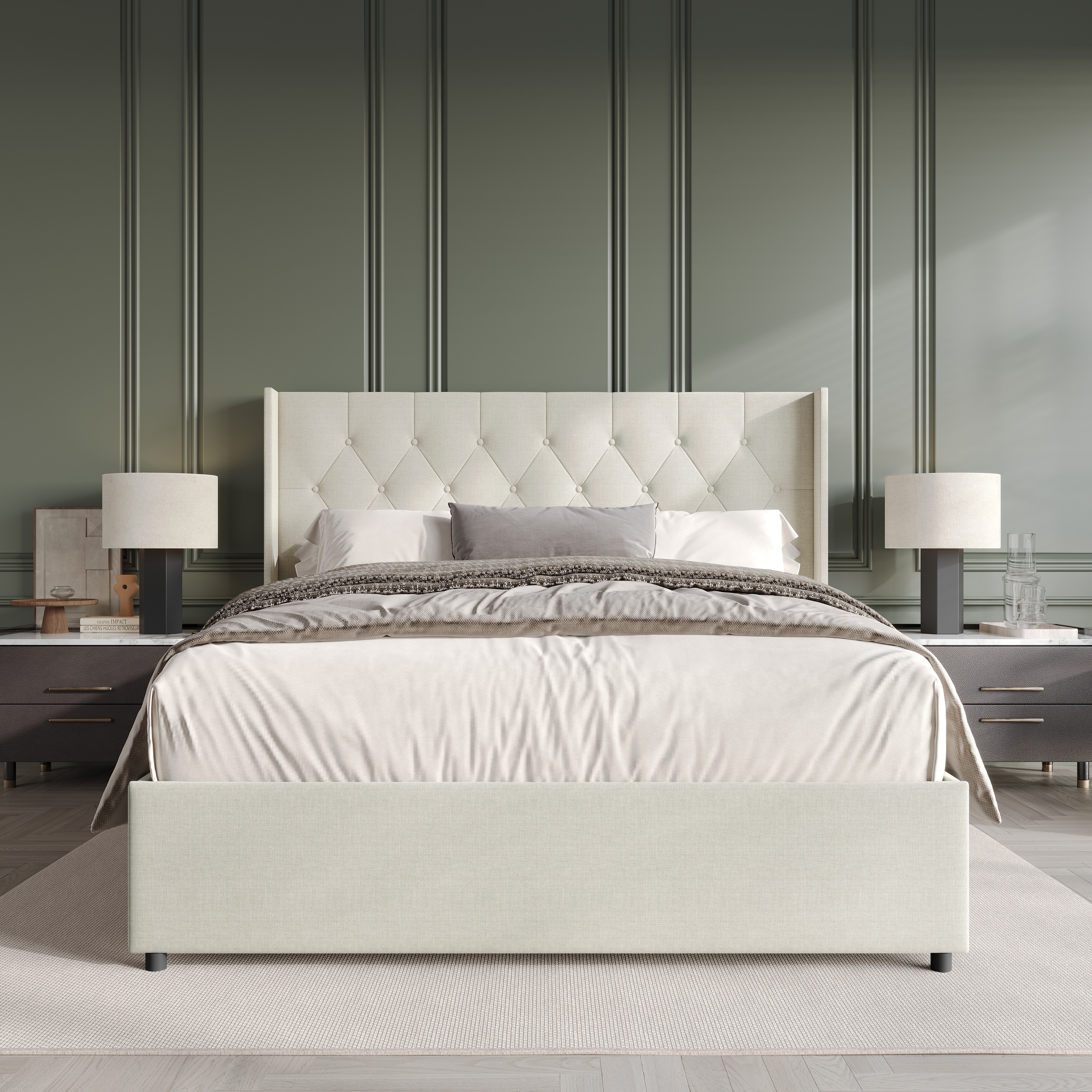 CraftPorch Elegant Wingback Platform Lift Up Storage Bed