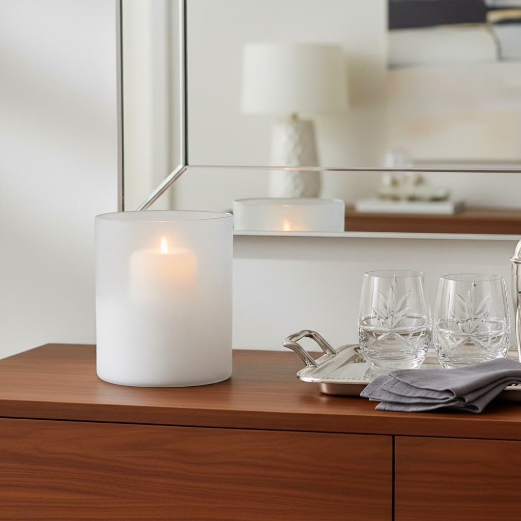 Glass Frosted Finish Pillar Candle Holder - Clear