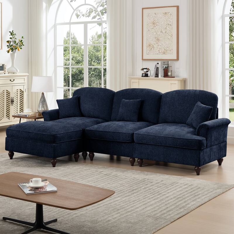 GDFStudio - Mid Century Chenille L-Shaped 3-Seater 107.1" Modular Sectional Sofa with Ottoman