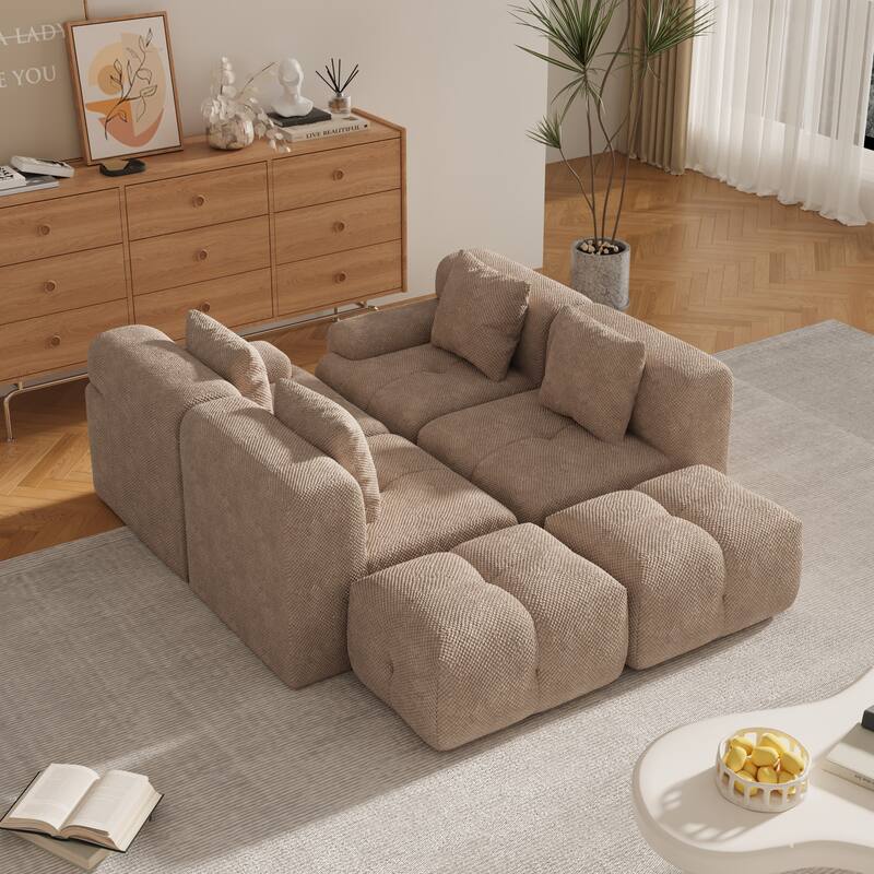 135" U-Shaped Modular Sectional Sofa Bed, Oversized 4-Seater Convertible Tufted Couch, Floor Corner Couch Set with 2 Ottomans