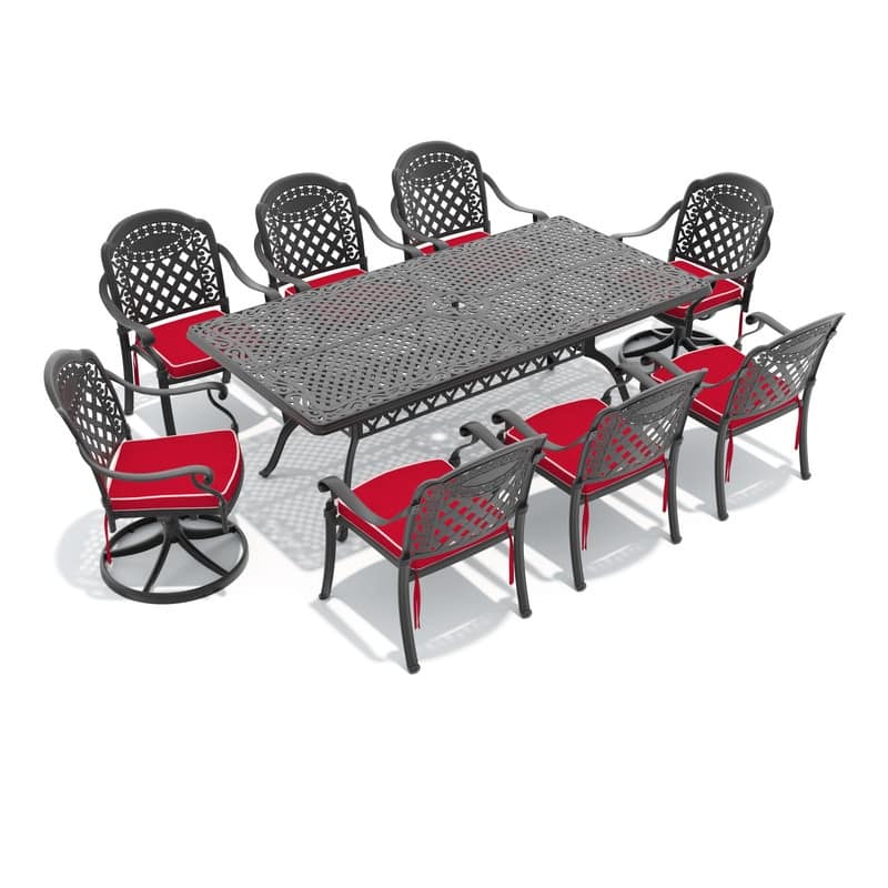 9-Piece Outdoor Dining Set with 1 Table and 8 Chairs, All-Weather Aluminum Outdoor Patio Sets