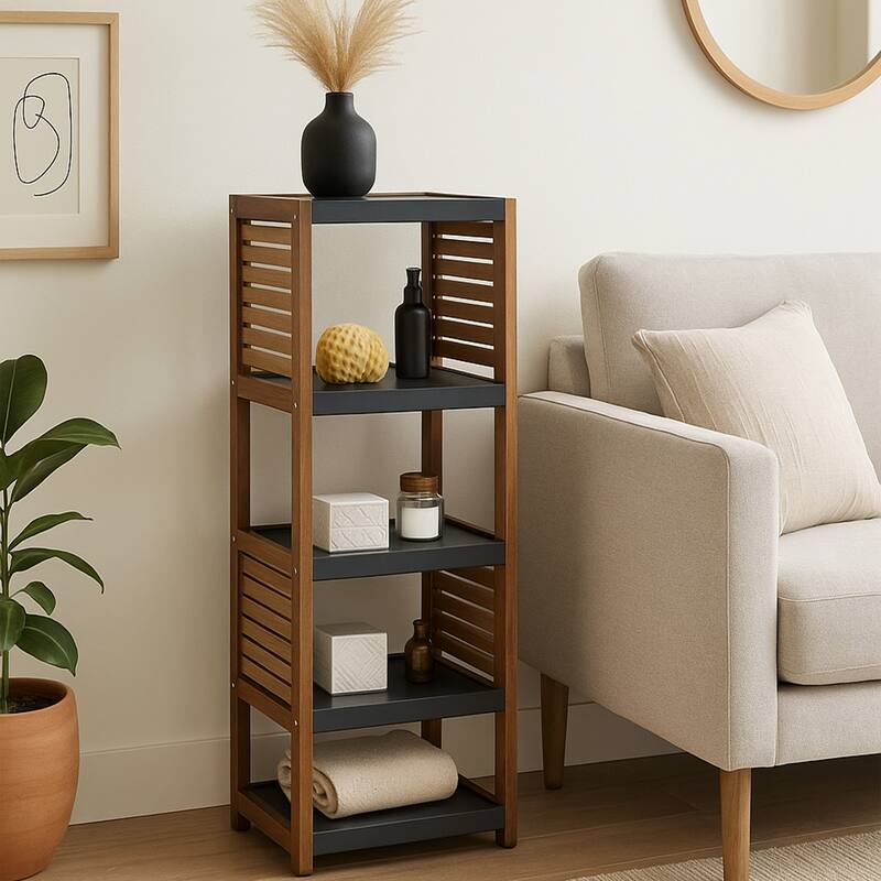 Open-Shelf Storage Unit with Vented Design, Brown and Gray - Elements Collection - 42 3/4"Hx14.5"Lx11 3/4"W