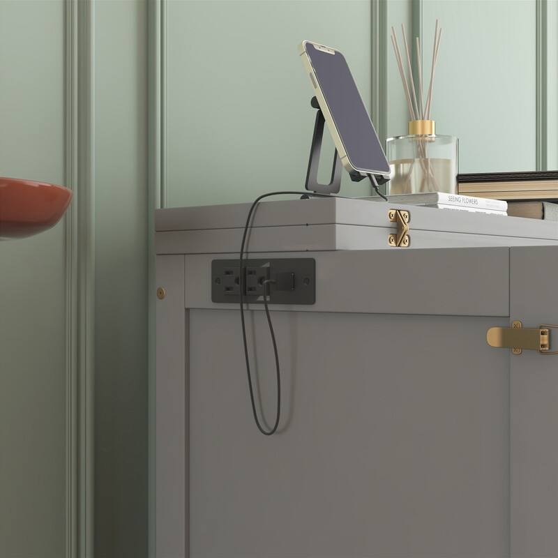 Murphy Cabinet Bed with USB Port and Removable Shelves on Each Side, Space-Saving Cube Cabinet Bed with Desk