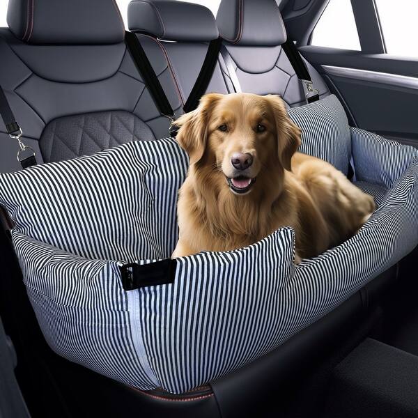 Portable Dog Booster Car Seat - Travel Carrier Bag With Safety Belt (Fits Pets Up To 15lbs)