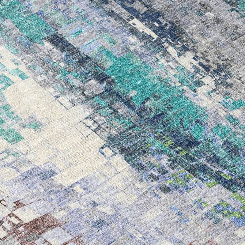 Machine Washable Indoor/ Outdoor Abstract Pixels Chantille Rug