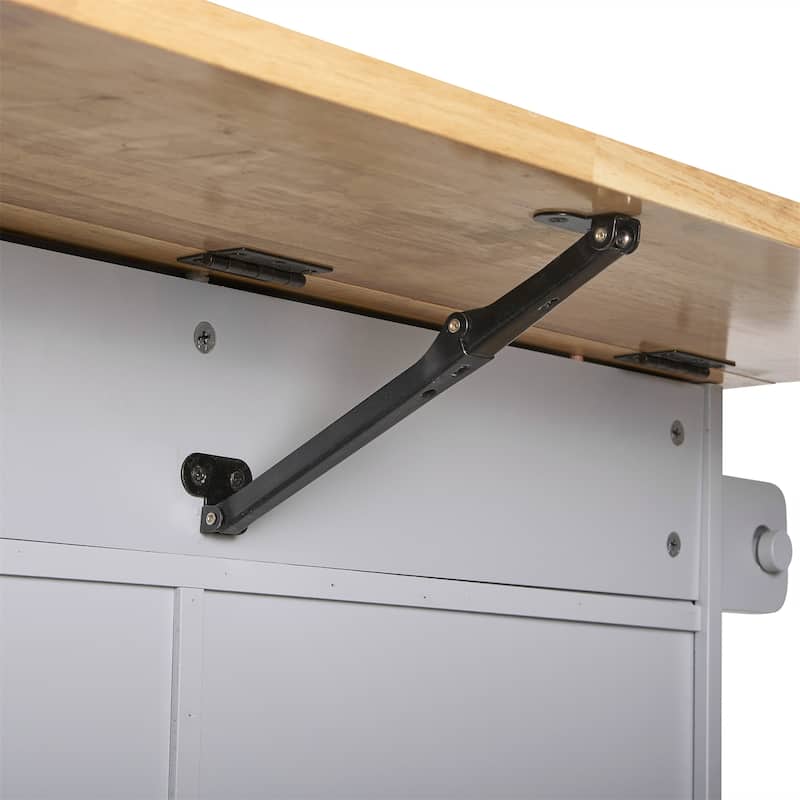 Rolling Kitchen Island w/ Rubber Wood Top, Adjustable Shelf Tower Rack
