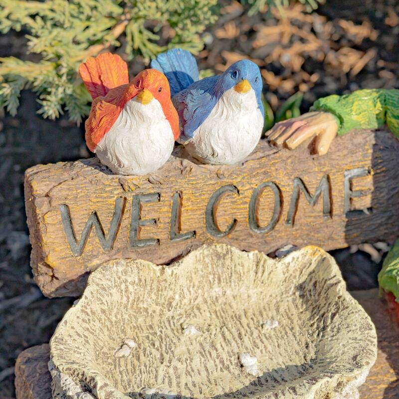 15.35 Inch Tall Spring Garden Gnome with Welcome Sign